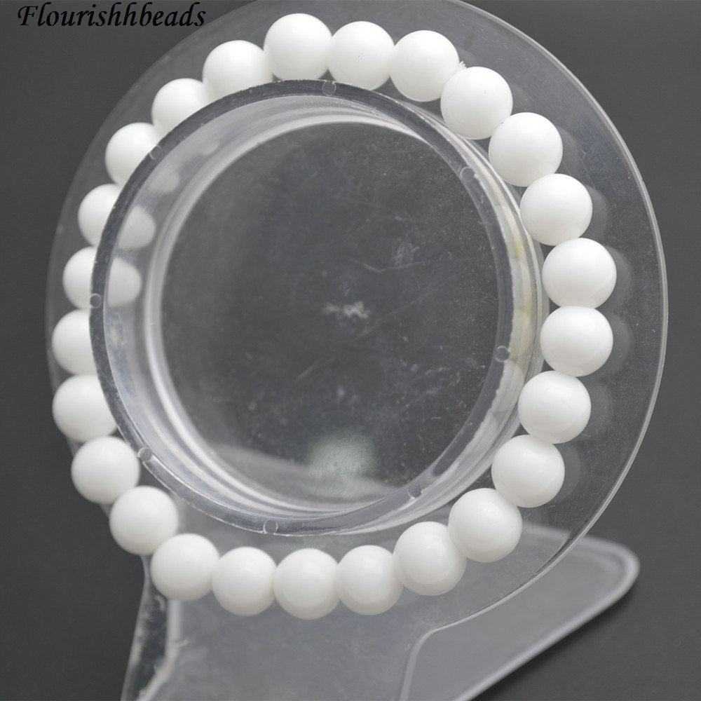 Wholesale 8mm White Porcelain Jade Stone Round Beads Elastic Line Bracelets Fashion Woman Jewelry