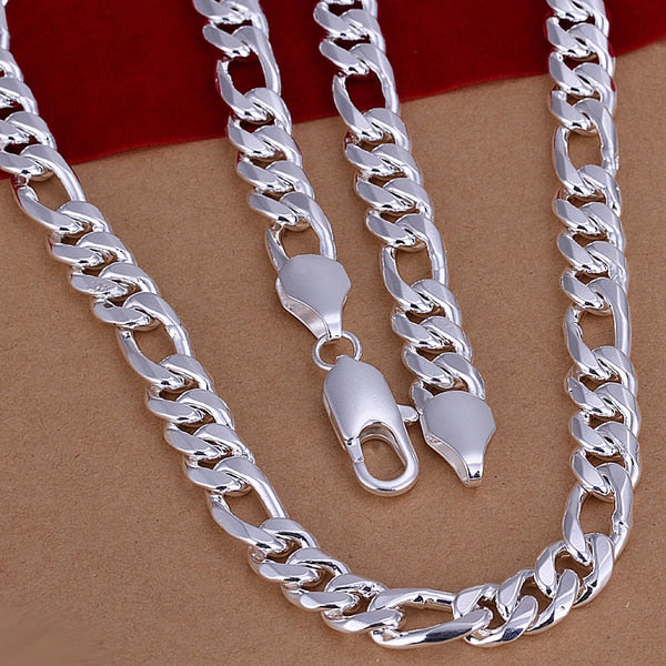 Wholesale 925 Silver fashion jewelry 10mm wide thick figaro chains for men's fashion pendant jewelry party wedding 24inch N013