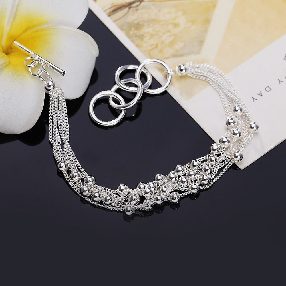 925 Stamp Silver Color Cuff Fine Real Pure Six Lucky Bracelets for Women Bracelet Party Jewelry Christmas
