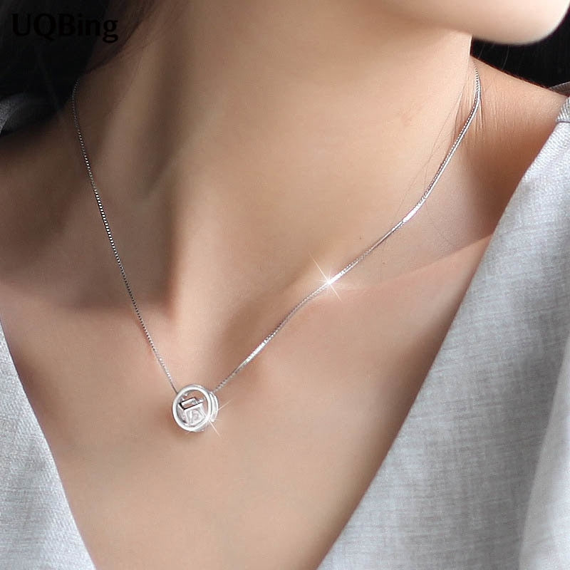 Wholesale 925 Sterling Silver Necklaces Zirconia Cube Pendants&Necklaces Jewelry Collar Colar de Plata
