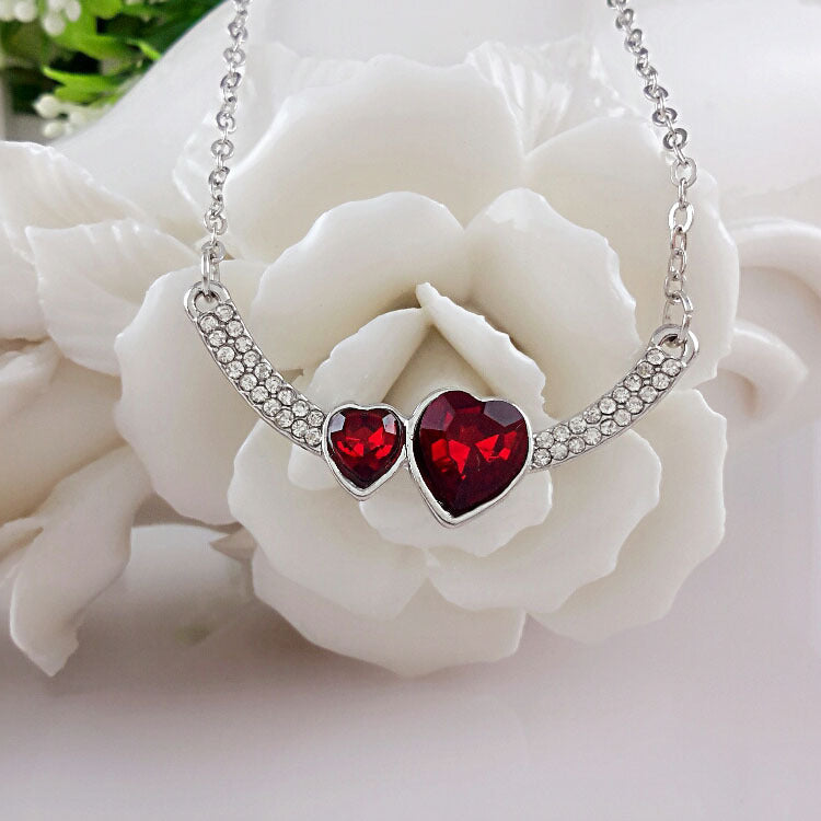 Wholesale Austrian Crystal Jewelry Double Crystal Heart Pendant Necklace Full Of Rhinestone For Women Engagement Jewelry