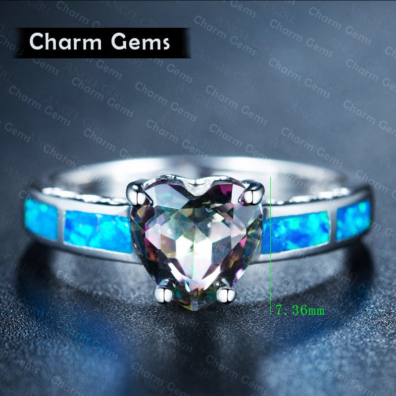 Wholesale Beautiful Cute FINE Jewelry blue Fire Opal cz Champagne Crystal from Austrian Ring For Women Christmas gifts