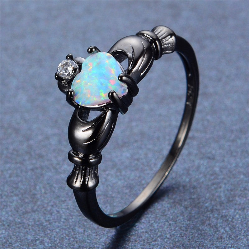 Wholesale Beautiful Cute Simple Jewelry blue Fire Opal cz Champagne Crystal from Austrian Ring For Women Christmas gifts