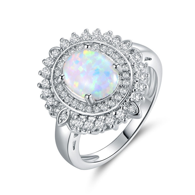 Wholesale Beautiful Cute Simple Round Jewelry White Fire Opal cz Champagne Crystal from Austrian Ring For Women
