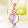CZ Crystal Pink Opal Pendant Necklace Chokers Rose Gold Color for Women Girls Ross Quartz Cute Gift
