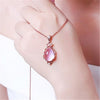 CZ Crystal Pink Opal Pendant Necklace Chokers Rose Gold Color for Women Girls Ross Quartz Cute Gift