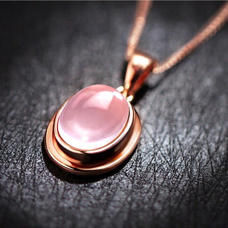 CZ Crystal Pink Opal Pendant Necklace Chokers Rose Gold Color for Women Girls Ross Quartz Cute Gift