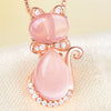 CZ Crystal Pink Opal Pendant Necklace Chokers Rose Gold Color for Women Girls Ross Quartz Cute Gift