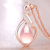 CZ Crystal Pink Opal Pendant Necklace Chokers Rose Gold Color for Women Girls Ross Quartz Cute Gift