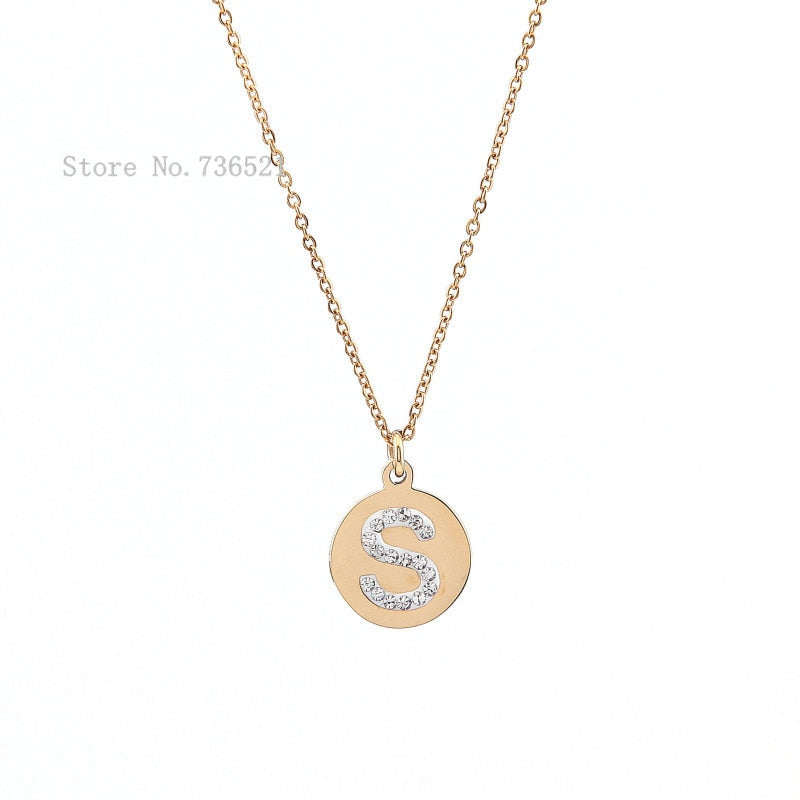 Wholesale Christmas Gold Crystals Letter Disc Initial charms pendant Necklace as women&Girsl Fine Jewelry LN-001B 24pcs/lot
