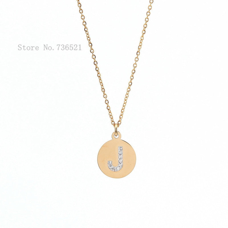 Wholesale Christmas Gold Crystals Letter Disc Initial charms pendant Necklace as women&Girsl Fine Jewelry LN-001B 24pcs/lot