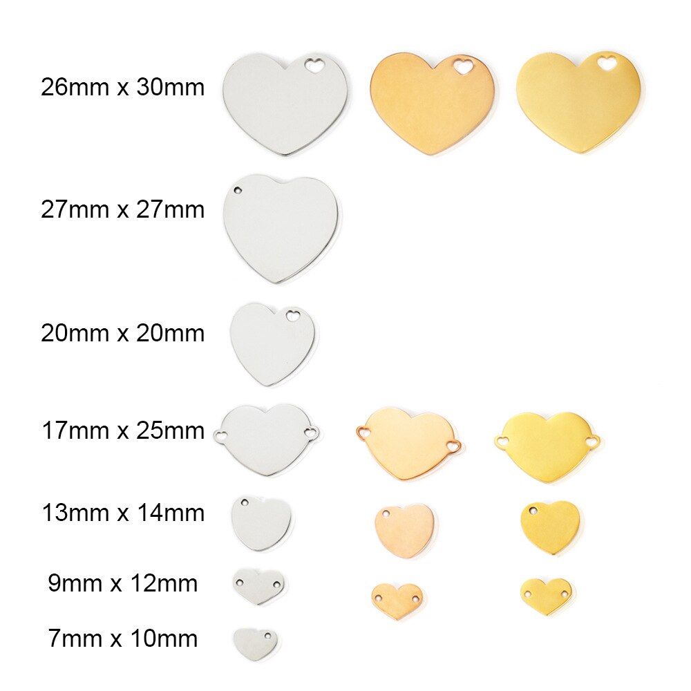 Engraved Heart Love Tag DIY Pendant Charm 10pcs/lot Stainless Steel Mirror Polished Metal Sign Custom Gift