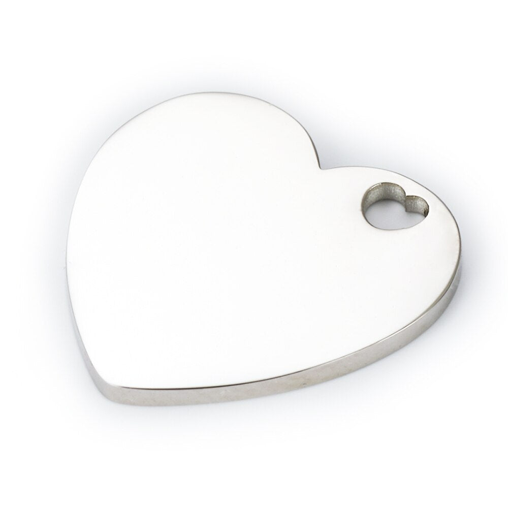 Engraved Heart Love Tag DIY Pendant Charm 10pcs/lot Stainless Steel Mirror Polished Metal Sign Custom Gift