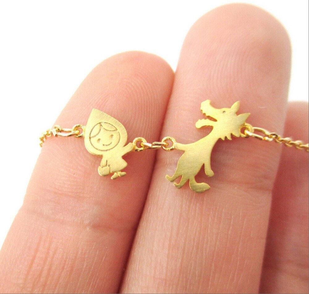 Fairy Tales Themed Necklace Little Red Riding Hood and Wolf Shaped Charm Necklace  Handmade Jewelry --12pcs/Lot