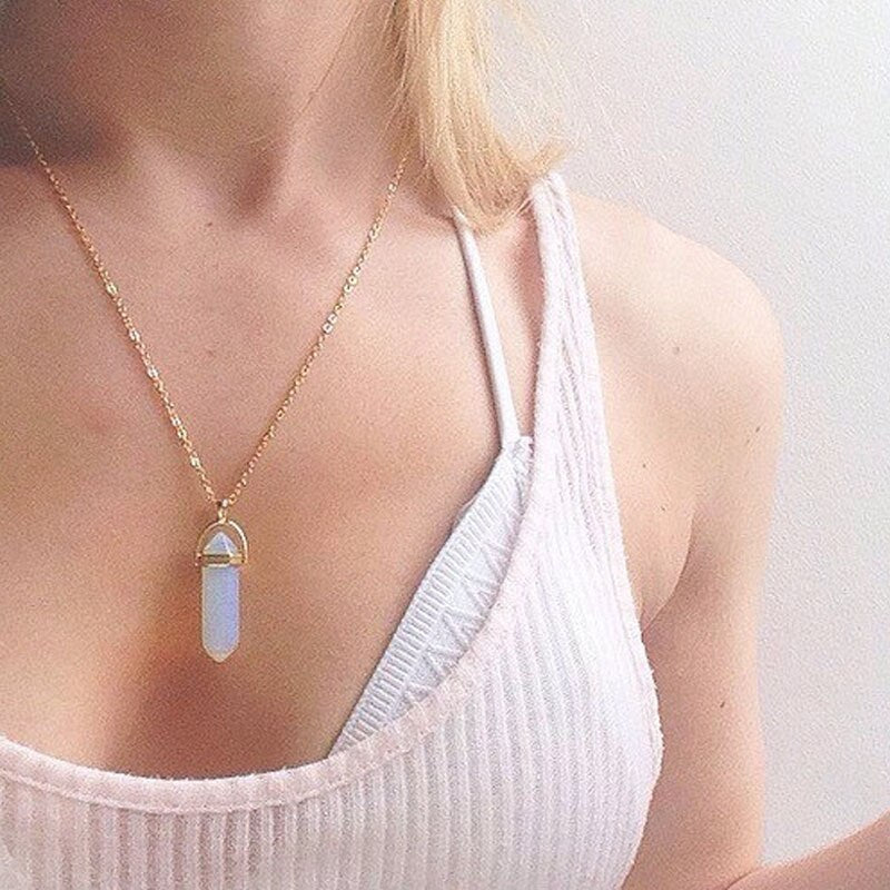 Bohemia 1 PCS Natural Stone Moon Choker Gold Color Crystal Pendant Necklace For Women Wedding Party Gift