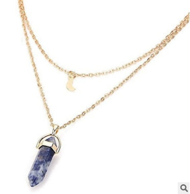 Bohemia 1 PCS Natural Stone Moon Choker Gold Color Crystal Pendant Necklace For Women Wedding Party Gift