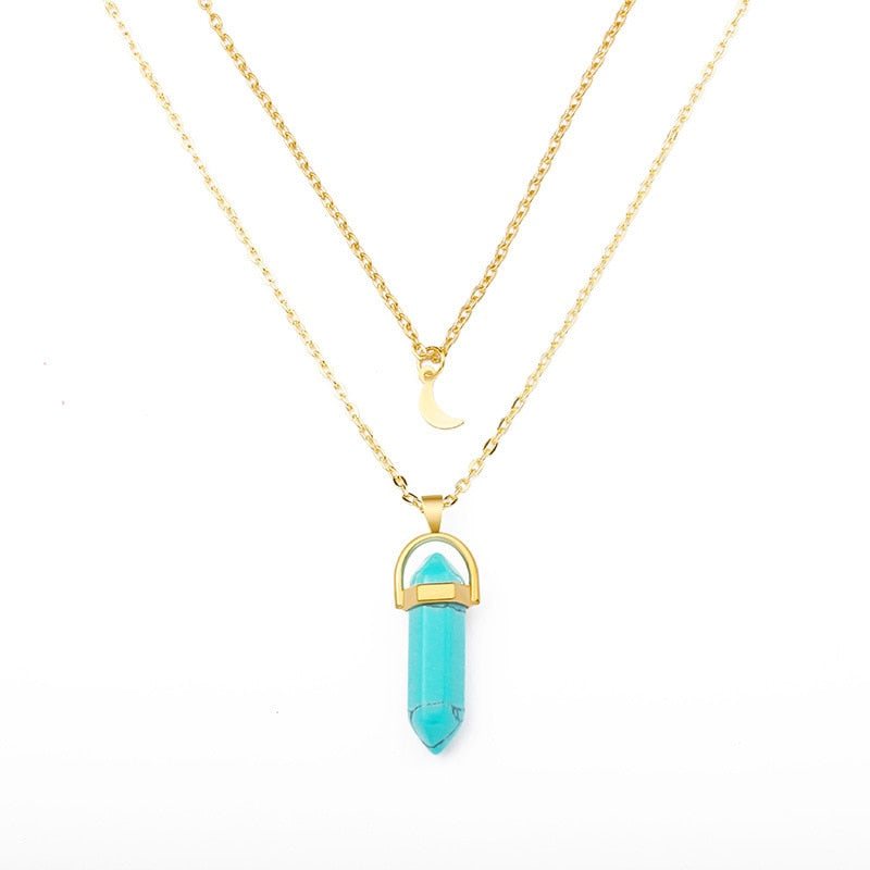 Bohemia 1 PCS Natural Stone Moon Choker Gold Color Crystal Pendant Necklace For Women Wedding Party Gift