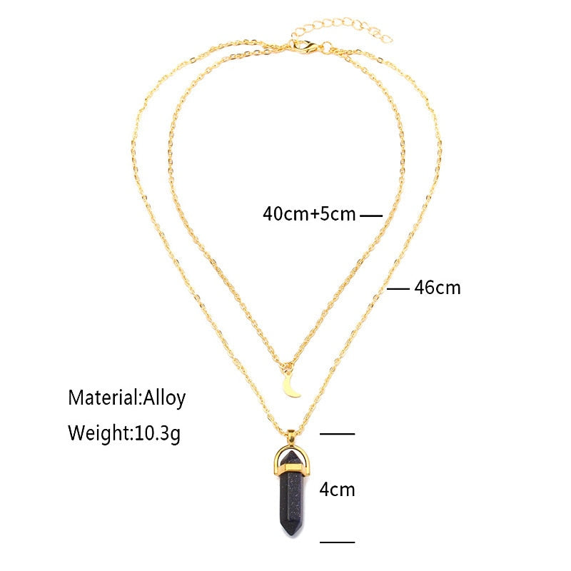 Bohemia 1 PCS Natural Stone Moon Choker Gold Color Crystal Pendant Necklace For Women Wedding Party Gift