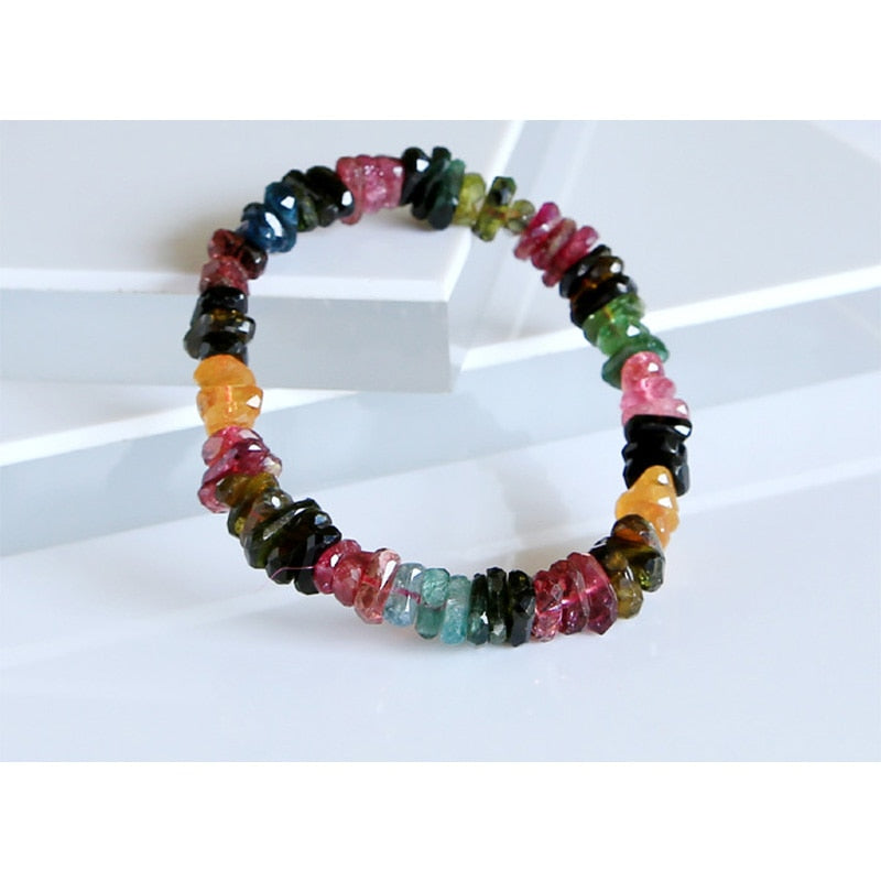 Wholesale Genuine Natural Colorful High Quality Mix Tourmaline Bracelet Stretch Rectangle Nugget Haud Cut Fit Jewelry 02870