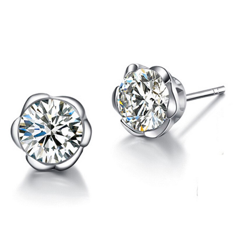 925 Stamp Silver Color Earrings Zircon Plum Stud Earring Women Wedding Fine Jewelry Engagement Gift