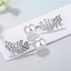 925 Stamp Silver Color Pearl Earrings Long Feather Stud Earring Women Wedding Fine Jewelry Christmas