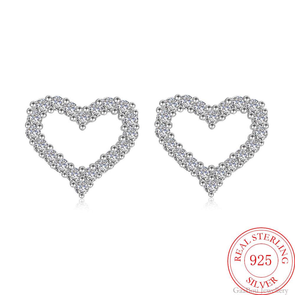 925 Stamp Silver Color Zircon Earrings Heart LOVE Studs Earring Women Wedding Fine Jewelry Engagement