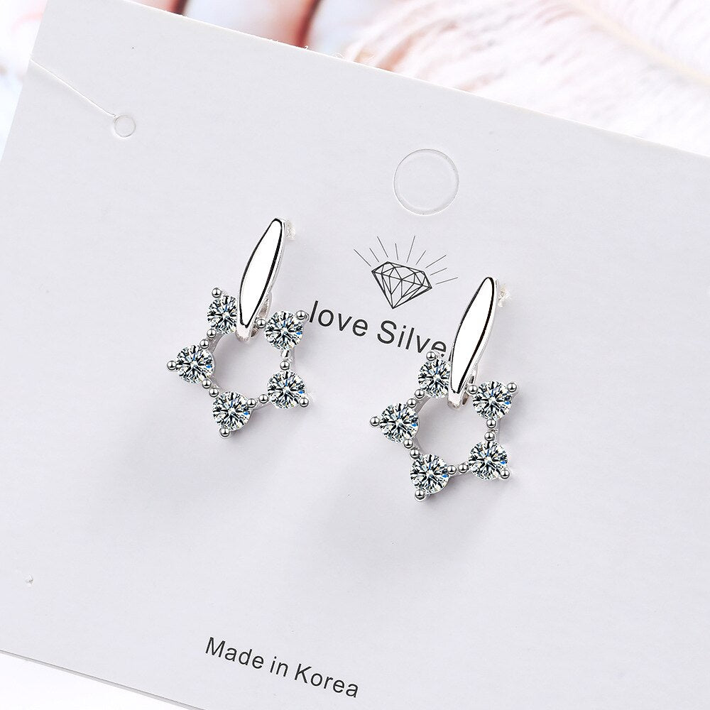 925 Stamp Silver Color Zircon Earrings Round Hollow Star Studs Earring Women Wedding Fine Jewelry Gift