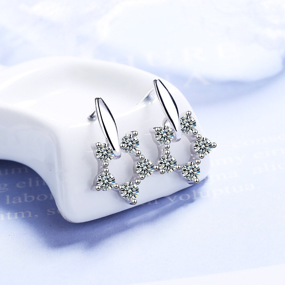 925 Stamp Silver Color Zircon Earrings Round Hollow Star Studs Earring Women Wedding Fine Jewelry Gift