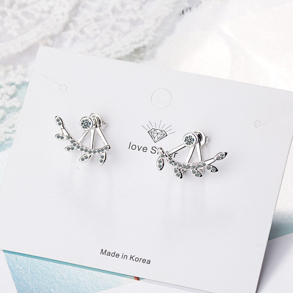 925 Stamp Silver Color Zircon Earrings Whirl Leaf Cymbiform Stud Earring Women Wedding Fine Jewelry