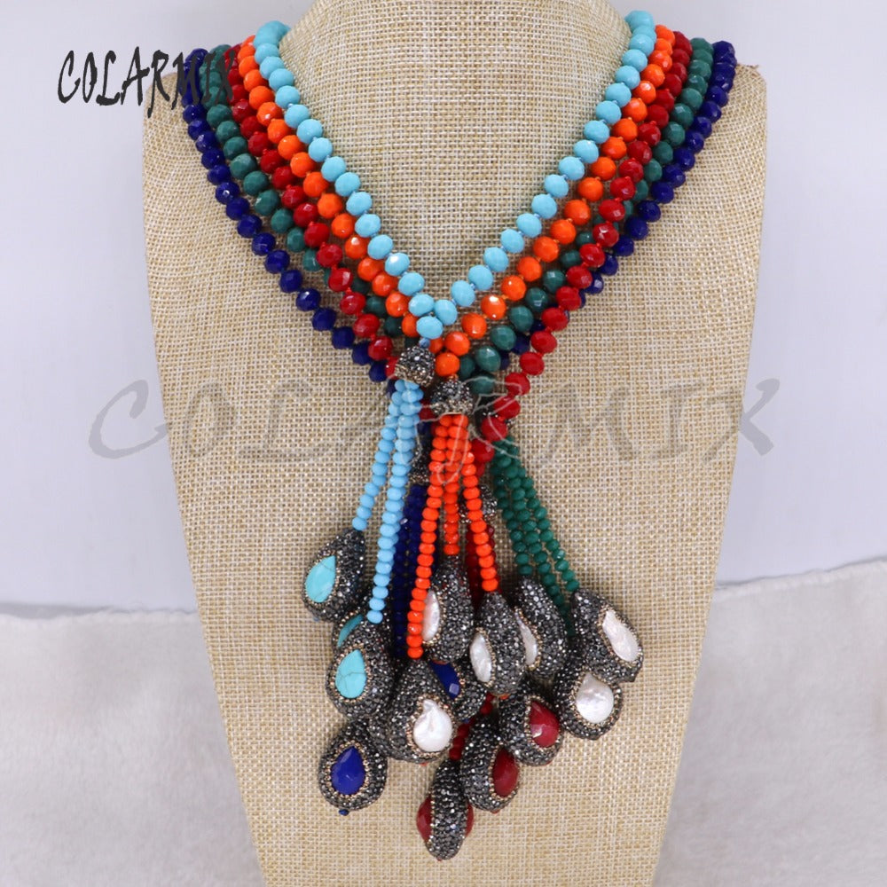 Wholesale-Mix-color-crystal-beaded-necklace-with-rhinestone-pendant-necklace-Bohemia-jewelry-necklace-handmade-jewelry-3964
