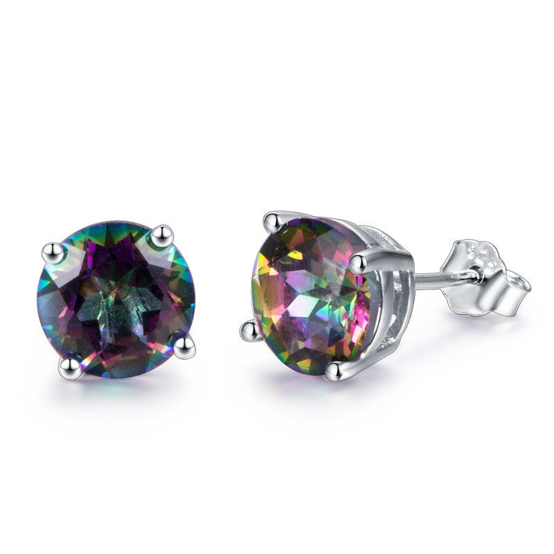 Wholesale Mysterious Round Multicolor Rainbow Stone Earring For Women 925 Silver Fashion New Bridal Jewelry Drop Shipping