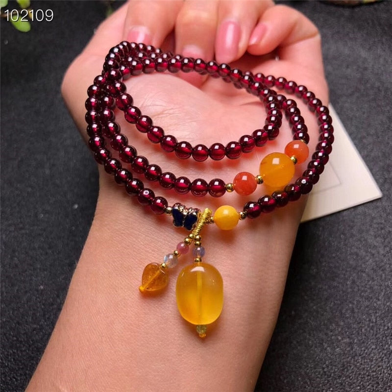 Wholesale Natural Garnet Stone Women Bracelet Fashion Jewelry with Natural amber pendant