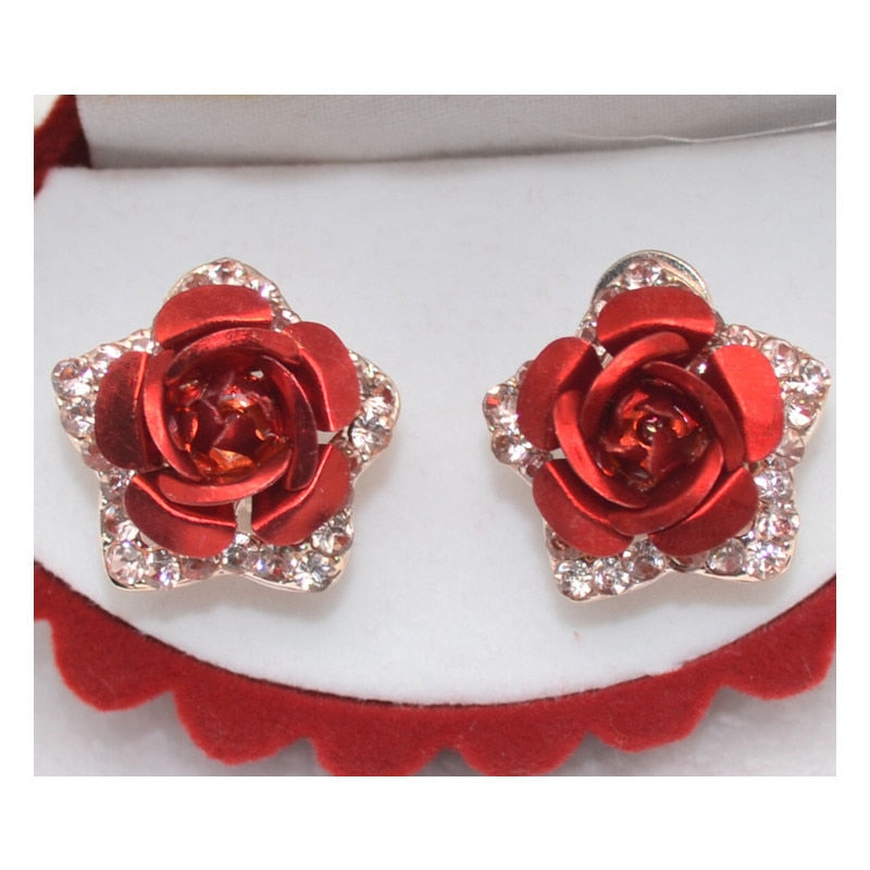 Wholesale New Jewelry Rose Gold Color Crystal Rhinestone Pearl Flower Grape Stud Earrings High Quality E295