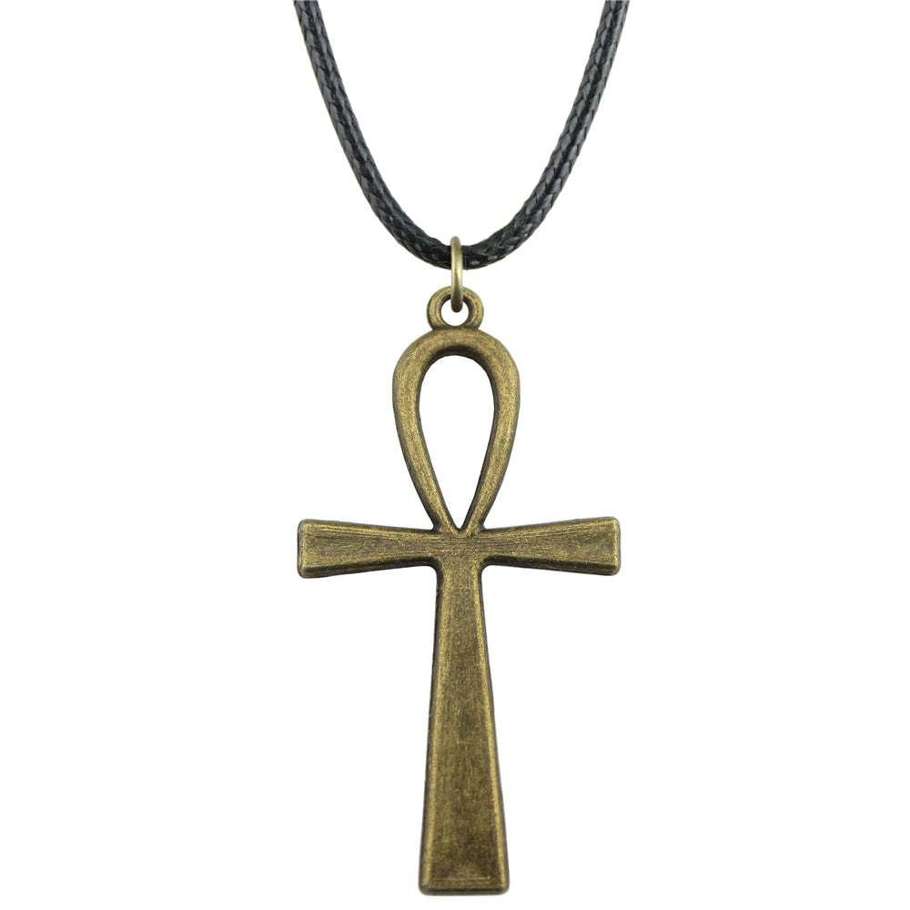 Wholesale Price 52*28mm (2.05*1.1 inches) Ankh Cross Pendant Leather Chain Necklace For Men Fashion Jewelry Gift