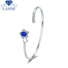 Wholesale Real 14K White Gold Natural Sapphire Bracelet Pretty Bangle Diamond Jewelry For Girl Party Gift