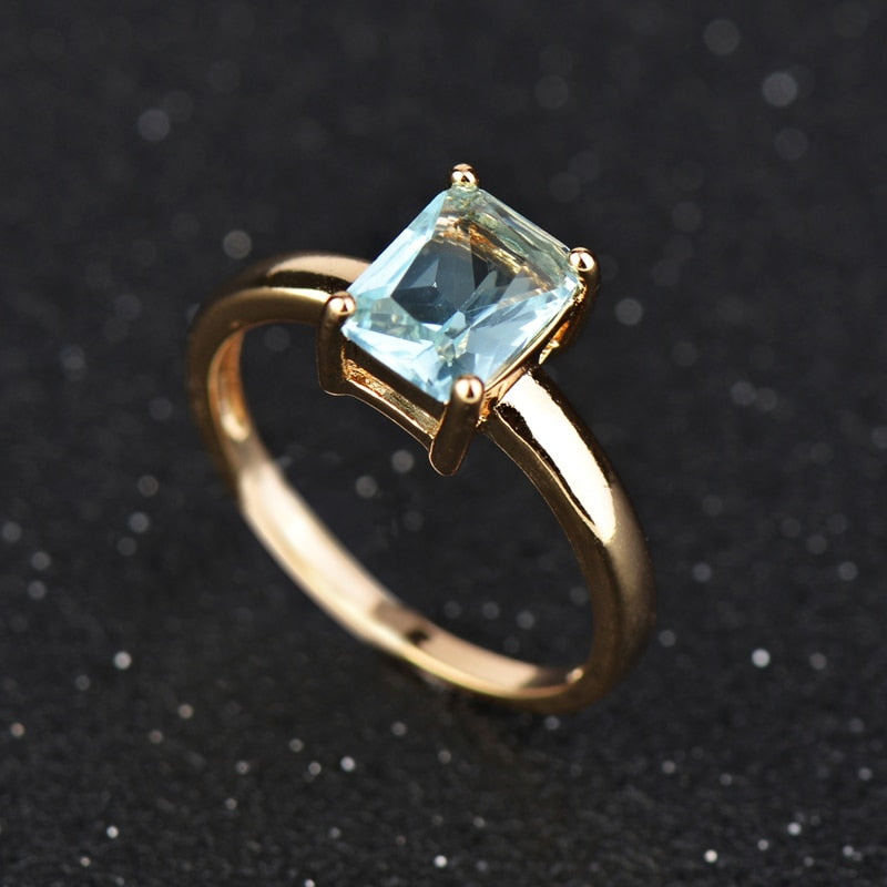 Wholesale & Retail ! Gold Colour Blue Crystal CZ Fashion Jewelry Wedding Ring J096