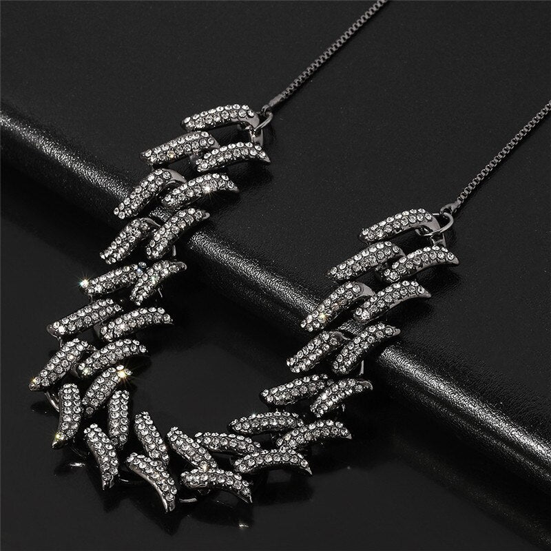 Silver Color Necklace Men Necklace Iced Out Chain Bling Rhinestone Miami Cuban Link Chain Necklace Hip hop Jewelry