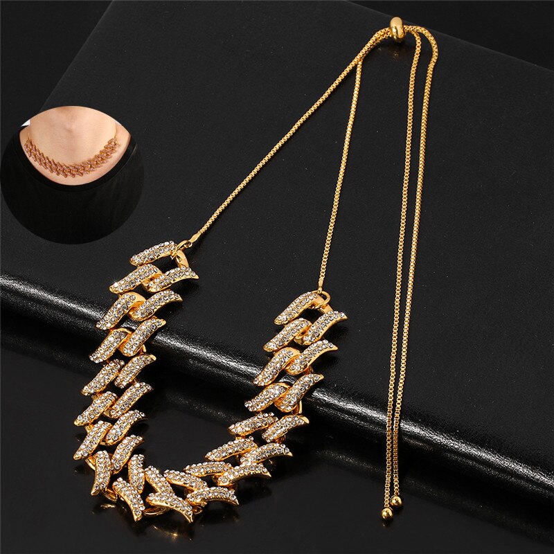 Silver Color Necklace Men Necklace Iced Out Chain Bling Rhinestone Miami Cuban Link Chain Necklace Hip hop Jewelry