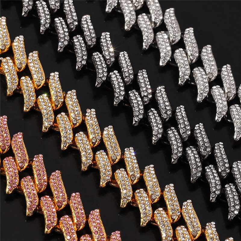 Silver Color Necklace Men Necklace Iced Out Chain Bling Rhinestone Miami Cuban Link Chain Necklace Hip hop Jewelry