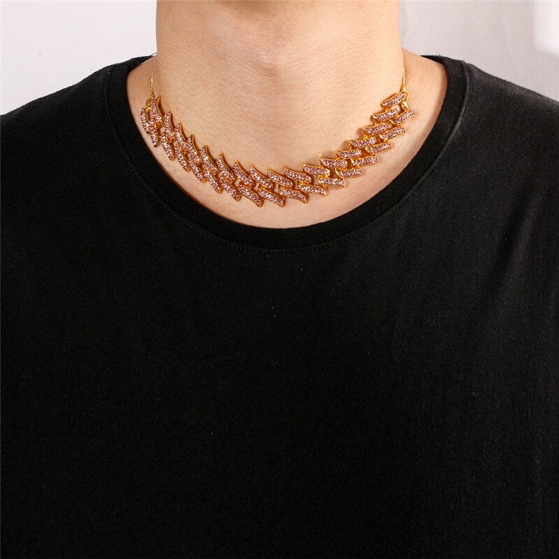 Silver Color Necklace Men Necklace Iced Out Chain Bling Rhinestone Miami Cuban Link Chain Necklace Hip hop Jewelry