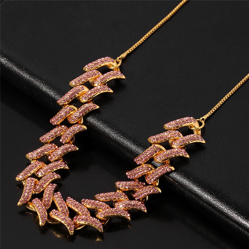 Silver Color Necklace Men Necklace Iced Out Chain Bling Rhinestone Miami Cuban Link Chain Necklace Hip hop Jewelry