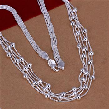 Silver color plated Necklaces & Pendants,S925 jewelry Silver color,Filve Line Beads Necklace SMTN213