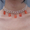 Statement Multicolor Rainbow Transparent Bear Necklace Bohemian Summer Cute Candy Color Resin Bear Collar Necklaces