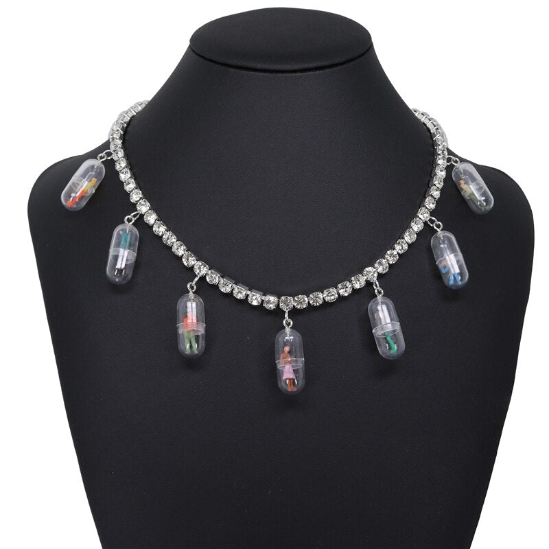 Statement Multicolor Rainbow Transparent Bear Necklace Bohemian Summer Cute Candy Color Resin Bear Collar Necklaces
