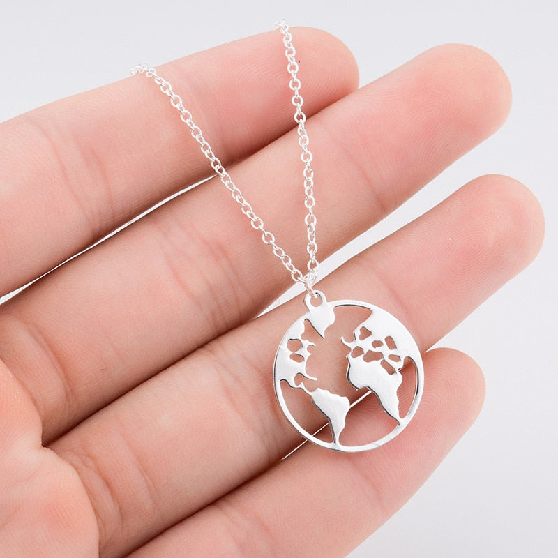 Vintage Origami World Map Necklace Women Geometric Necklace Round Necklace Circle Necklaces & Pendants Choker Jewelry