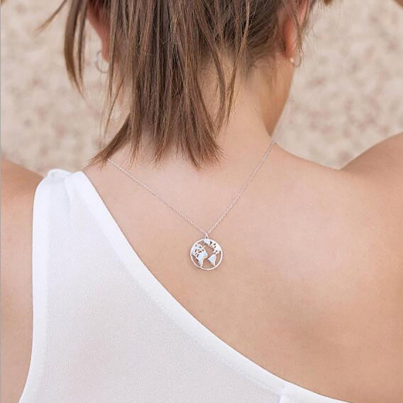 Vintage Origami World Map Necklace Women Geometric Necklace Round Necklace Circle Necklaces & Pendants Choker Jewelry