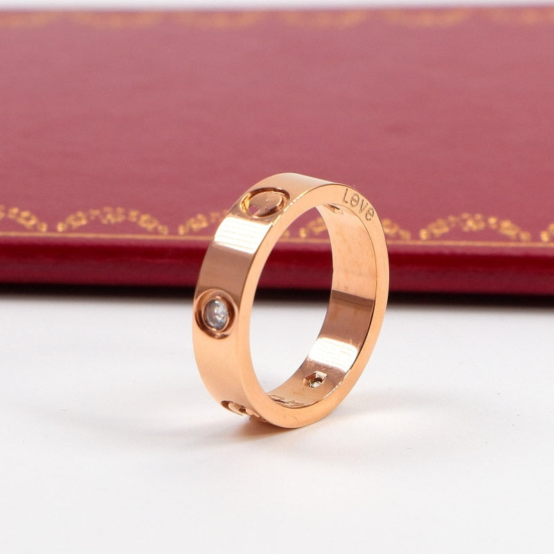 Wholesale Women men Famous brand crystal Jewelry carter love rings luxury titanium steel Rose Gold bijoux couple lovers