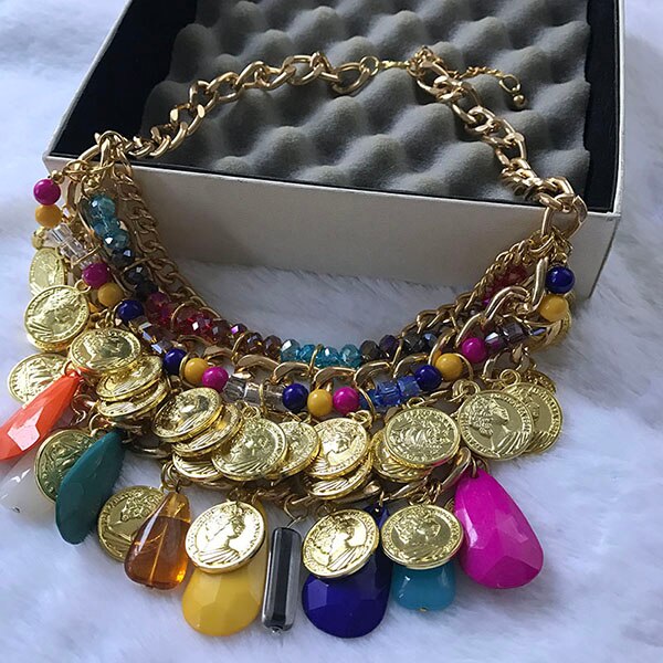 kpop vintage accessories statement big coin necklace for women/collier femme/collares de moda 2021