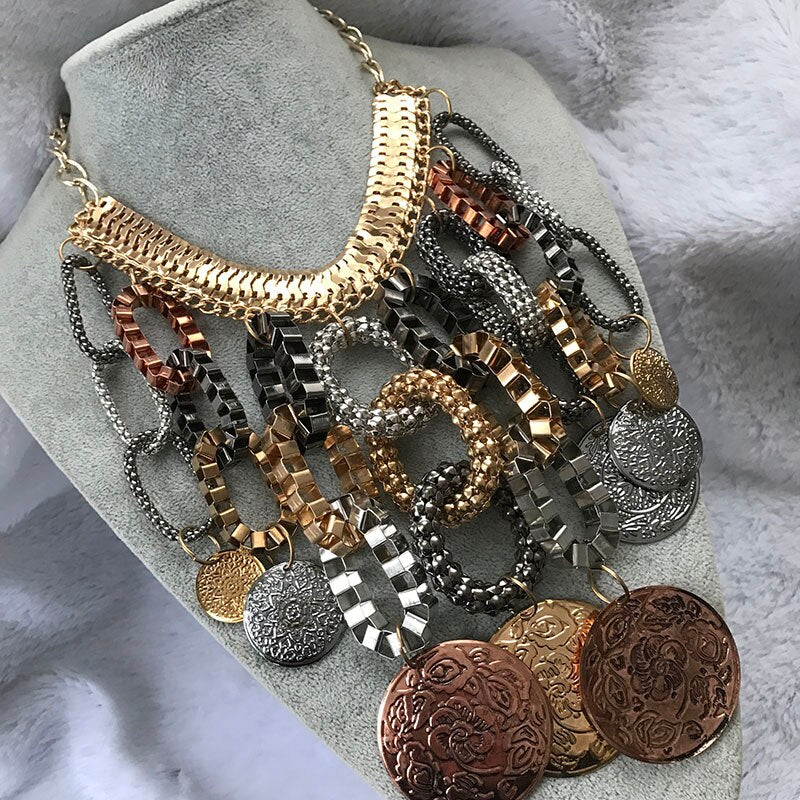 kpop vintage accessories statement big coin necklace for women/collier femme/collares de moda 2021