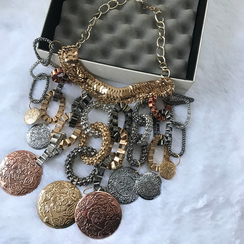 kpop vintage accessories statement big coin necklace for women/collier femme/collares de moda 2021